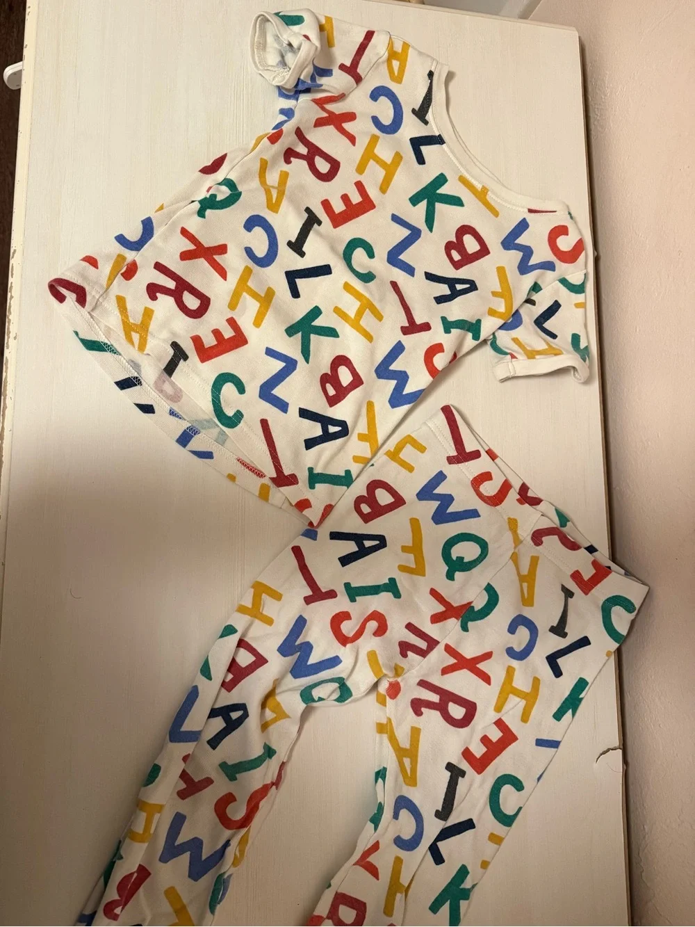 Old Navy White Kids Pajama Set with Multi-Color Alphabet Print